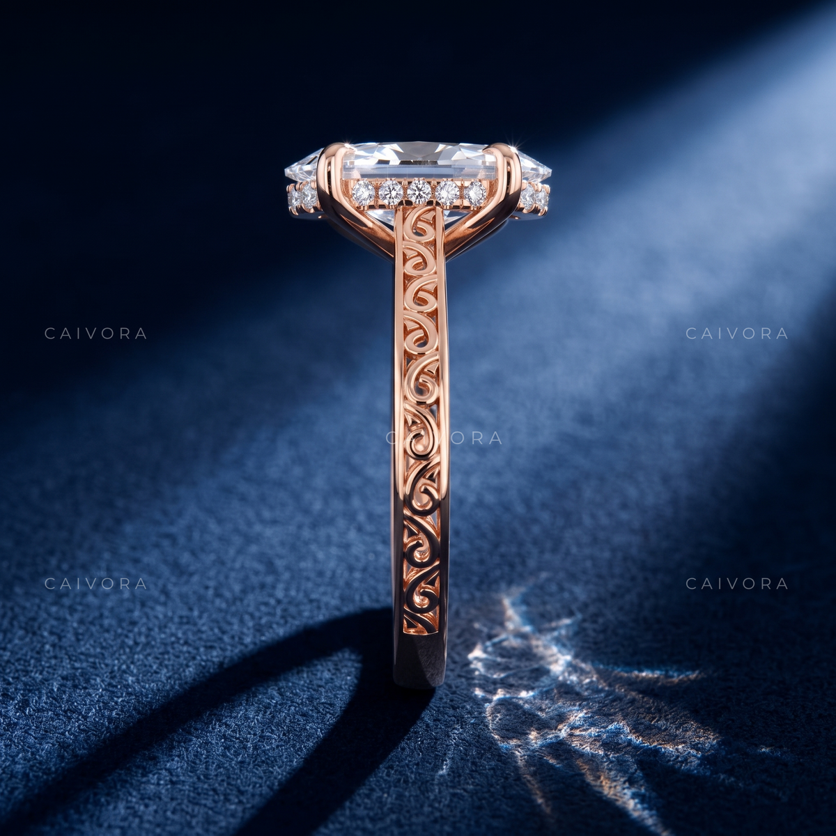 Moval Diamond Modern Architectural Engagement Ring