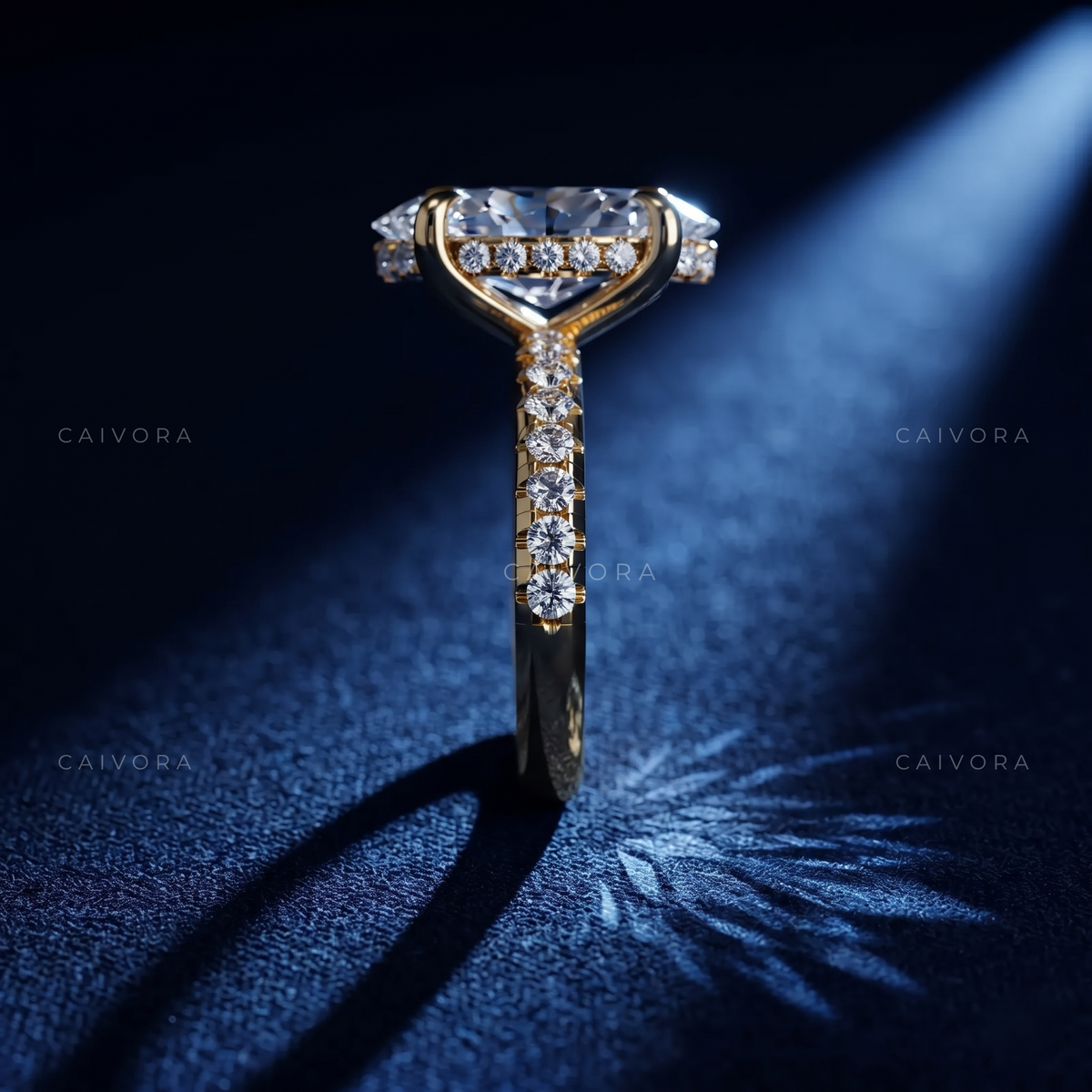 Moval Cut Diamond Engagement Ring with Brilliant Pave Accents