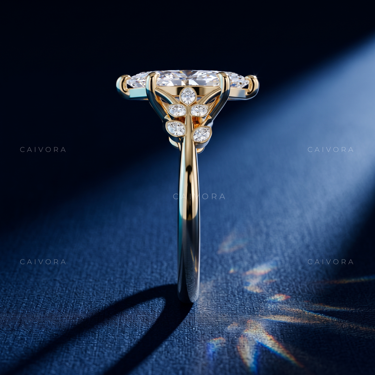 Marquise Cut Floral Engagement Ring with Diamond Accents