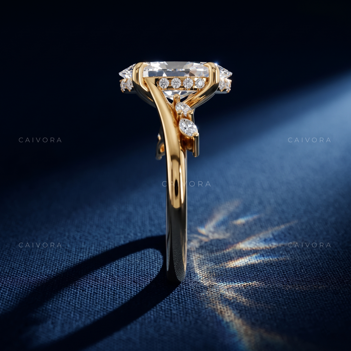 Graceful Twist Band Engagement Ring with an Moval Cut Center Stone