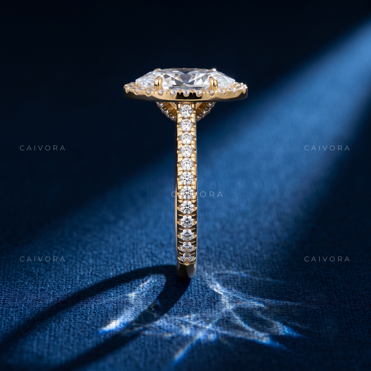 Elegant Moval Diamond Halo Engagement Ring with Pavé Accents