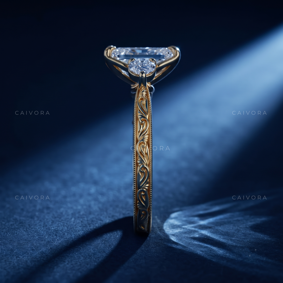 Radiant Cut Tulip Setting Engagement Ring with Diamond Accents