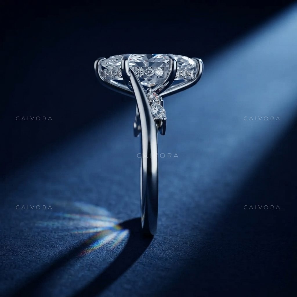 Marquise Cut Diamond Twist Band Engagement Ring