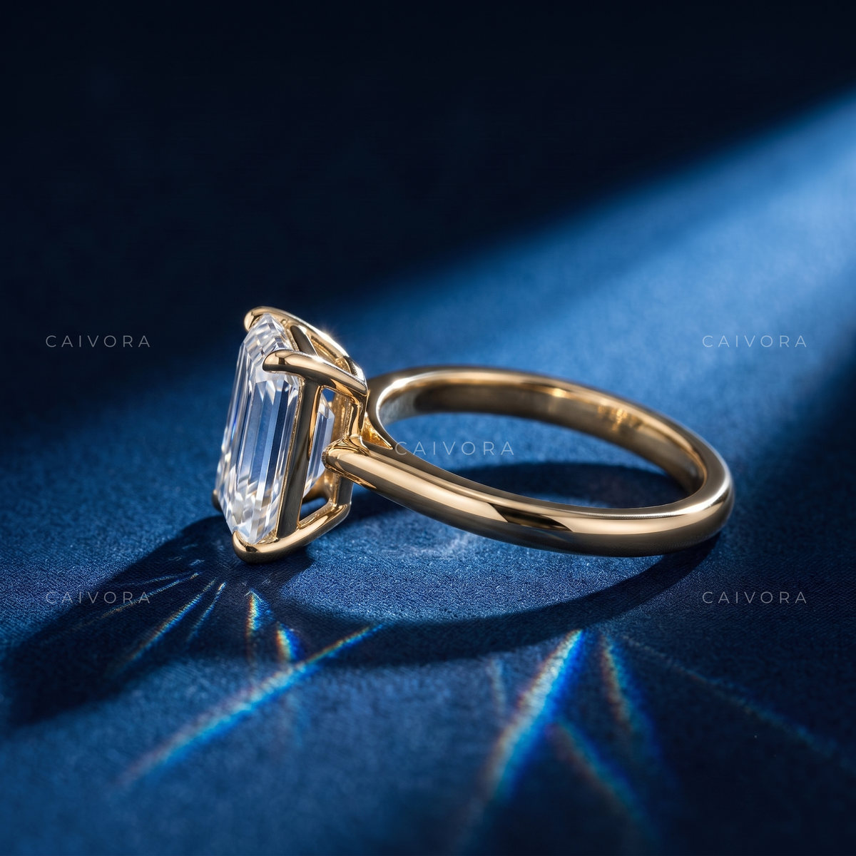 Emerald Cut Hidden Halo Pavé Tulip Engagement Ring
