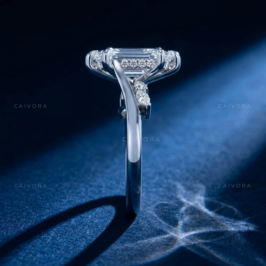 Twisted Band Engagement Ring with a Distinctive Hexagon Cut Diamond