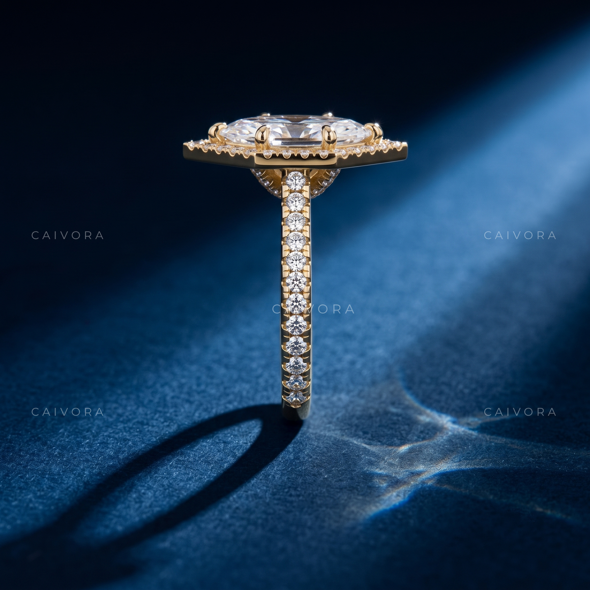 Elegant Dutch Marquise Halo Engagement Ring with Pavé Diamonds