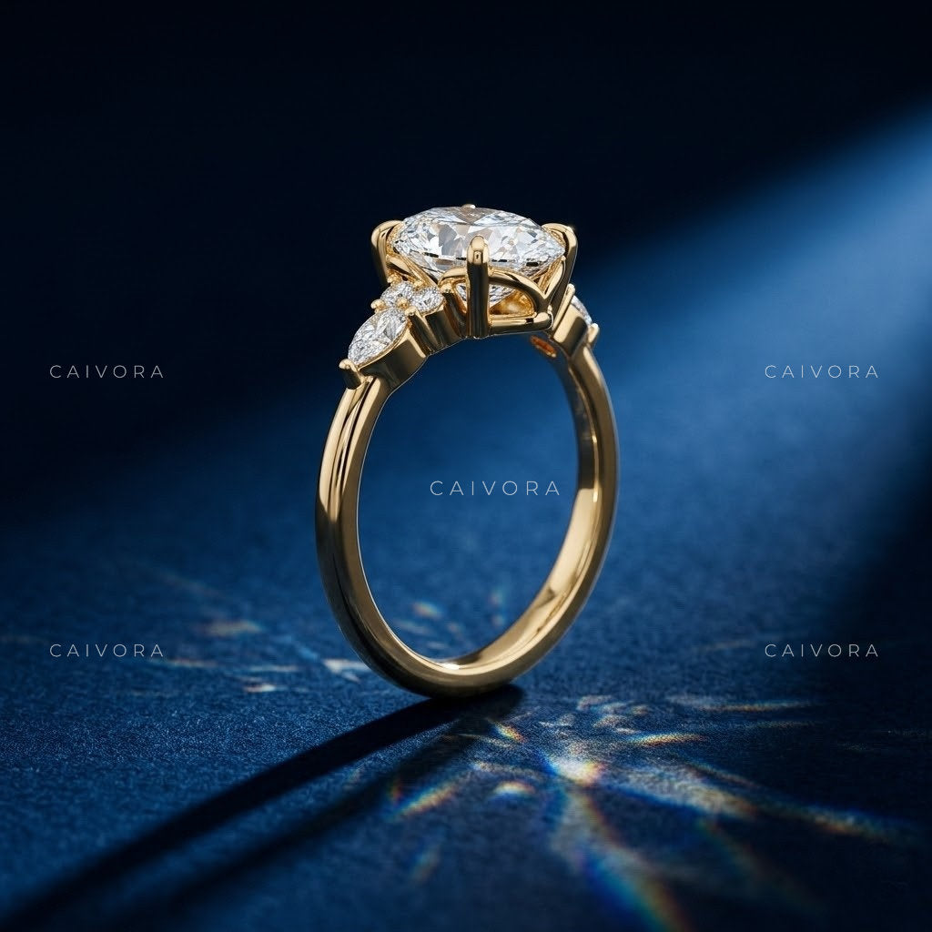 Distinctive Latin-Inspired Engagement Ring with an Oval Cut Center