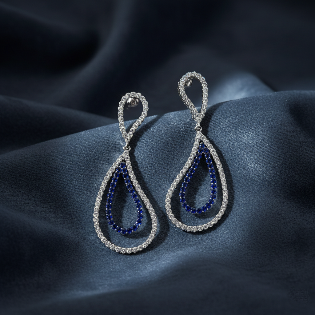 Ocean-Inspired Sapphire and Diamond Dangles