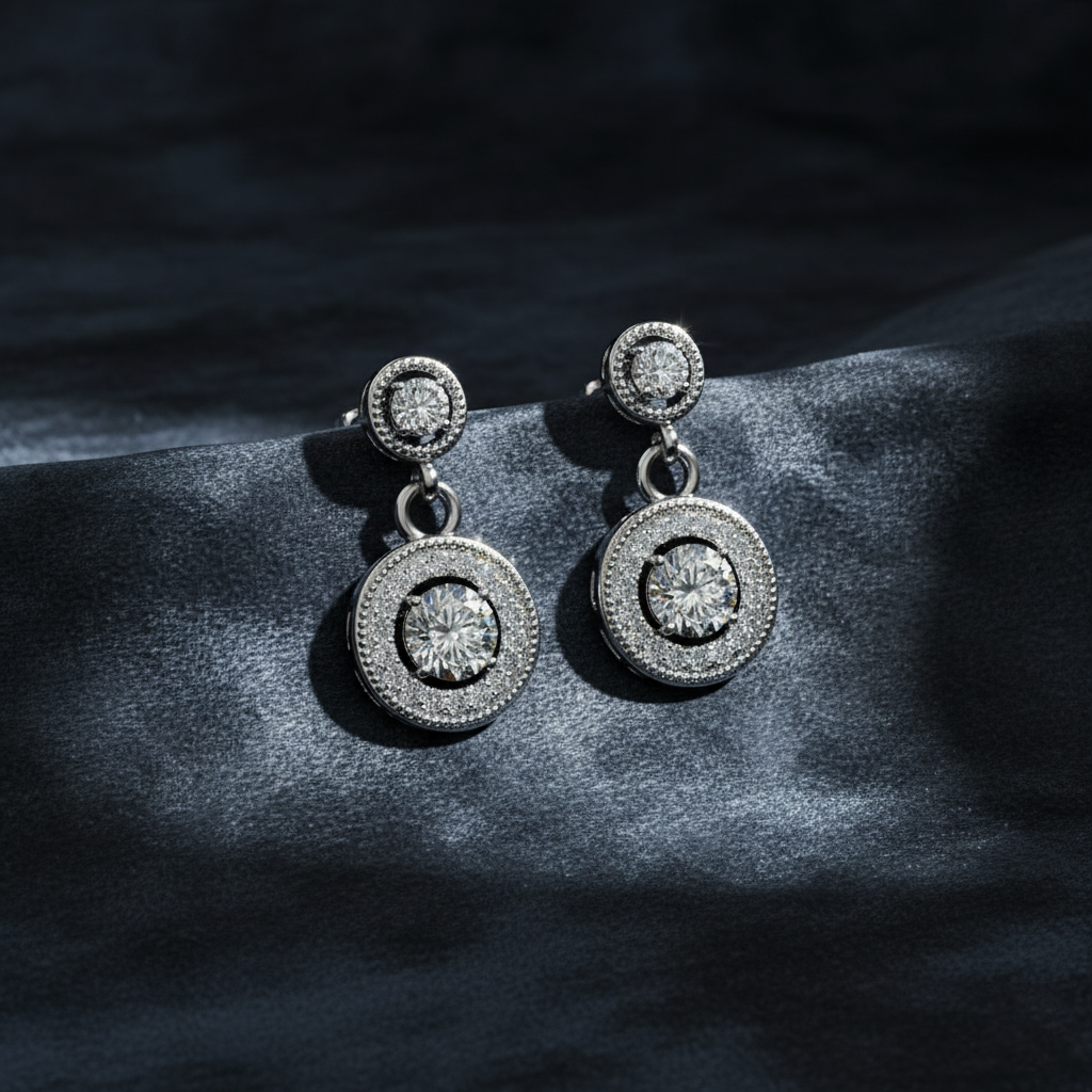 Milgrain Halo Dangle Diamond Earrings