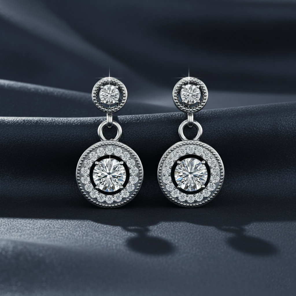 Milgrain Halo Dangle Diamond Earrings