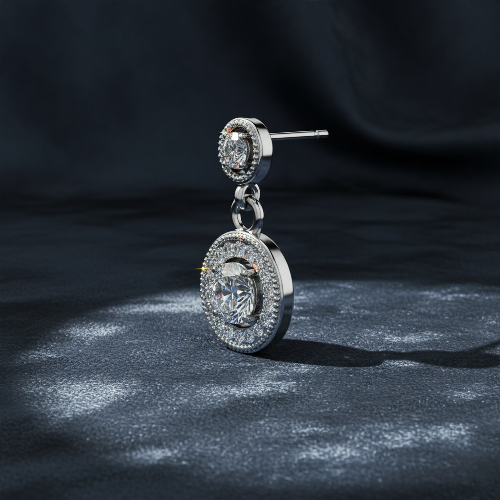 Milgrain Halo Dangle Diamond Earrings