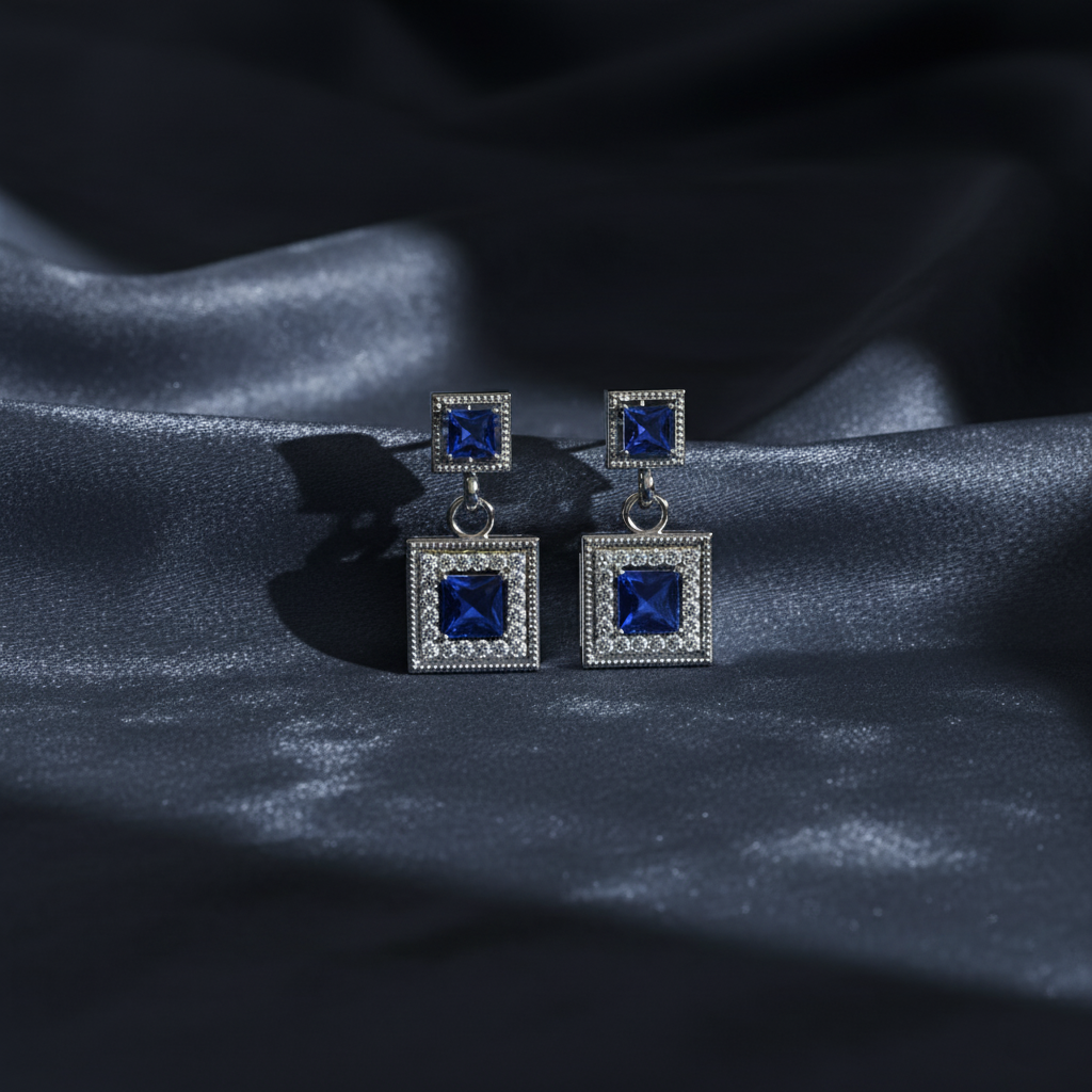 Elegant Deep Blue Gemstone Statement Earrings