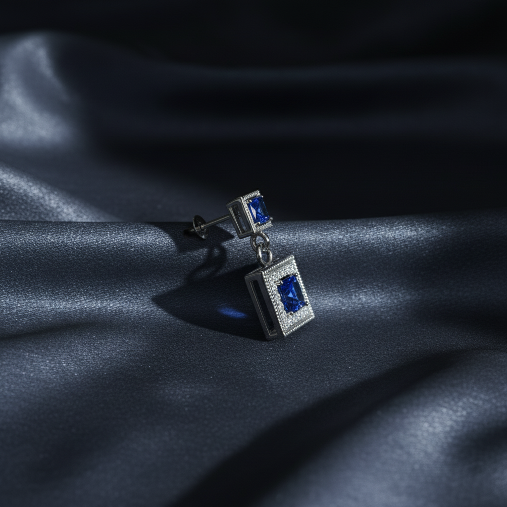 Elegant Deep Blue Gemstone Statement Earrings