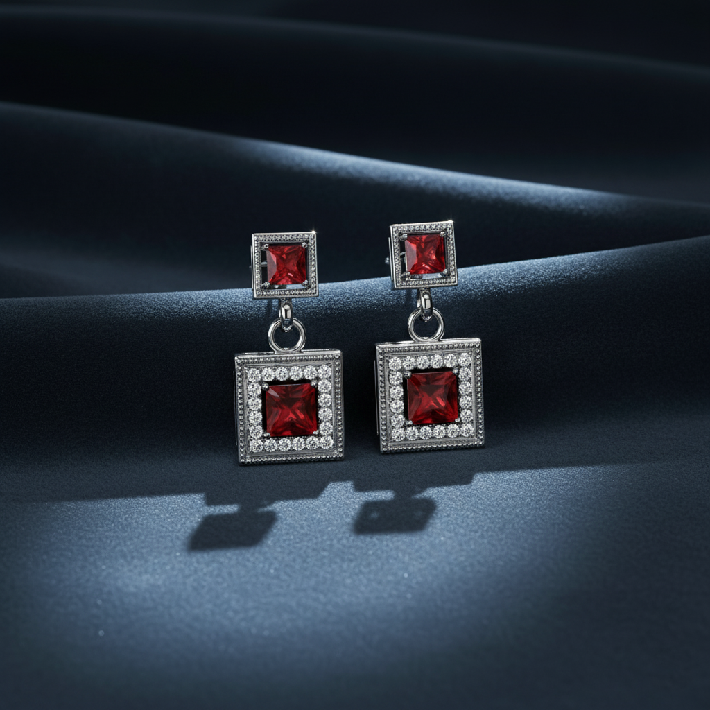 Luxurious Red Gemstone Statement Dangle Earrings