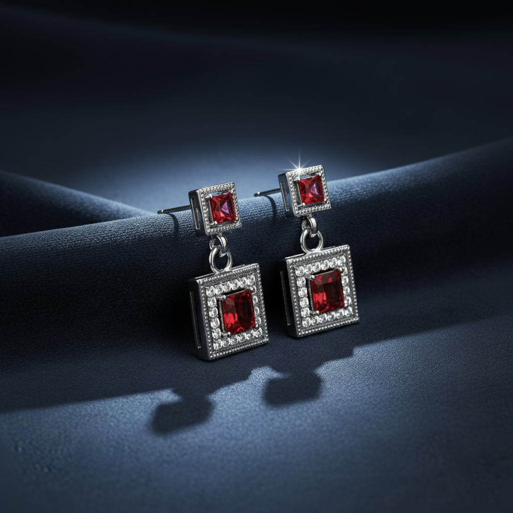 Luxurious Red Gemstone Statement Dangle Earrings