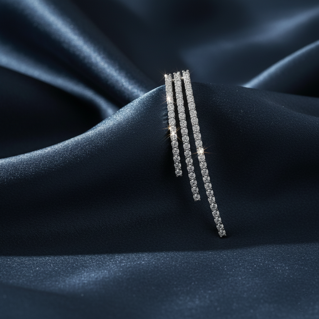 Sparkling Multi-Row White Gold Dangle Earrings
