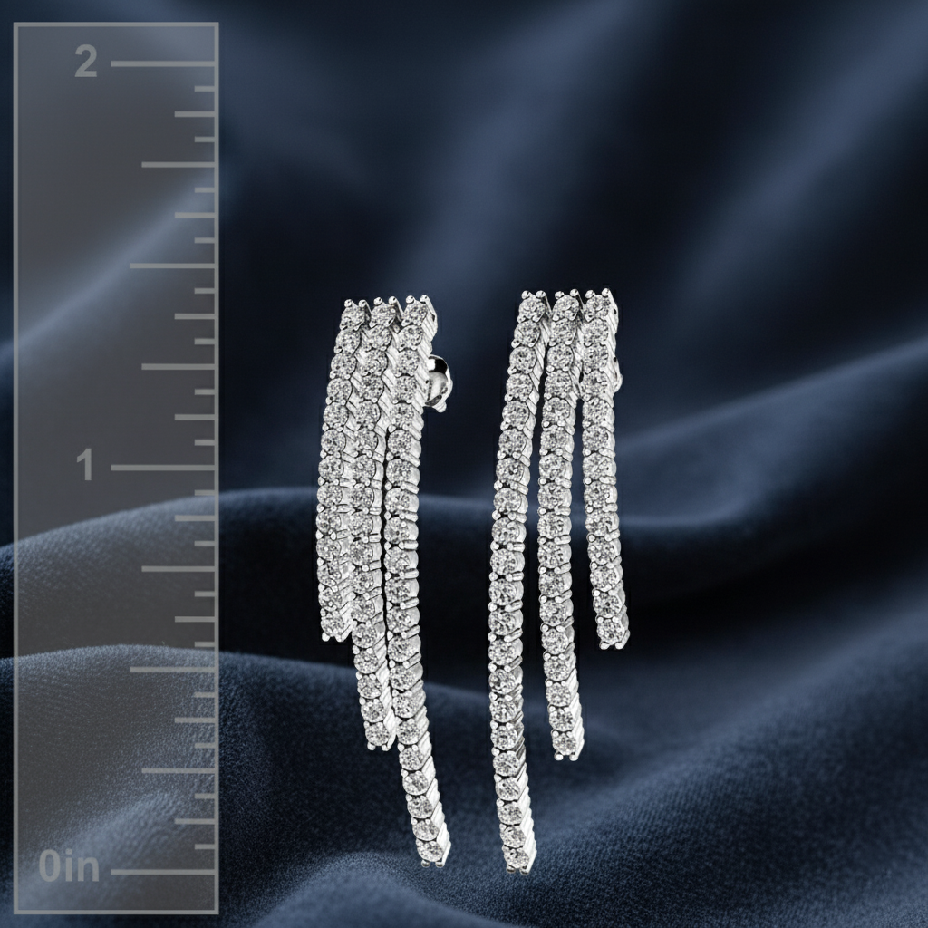 Sparkling Multi-Row White Gold Dangle Earrings