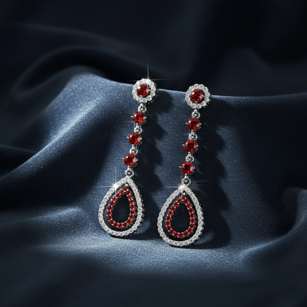 Vibrant Red and White Statement Earrings