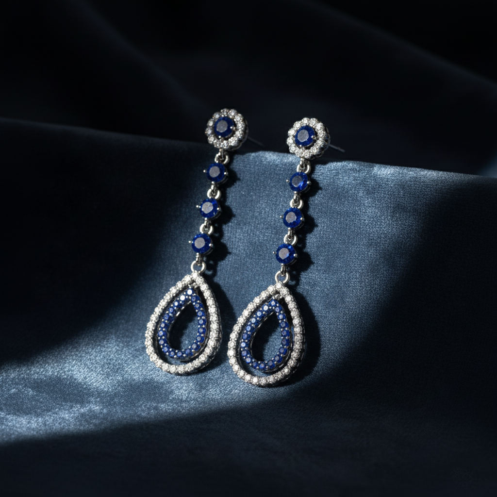 Classic Diamond and Sapphire Teardrop Earrings