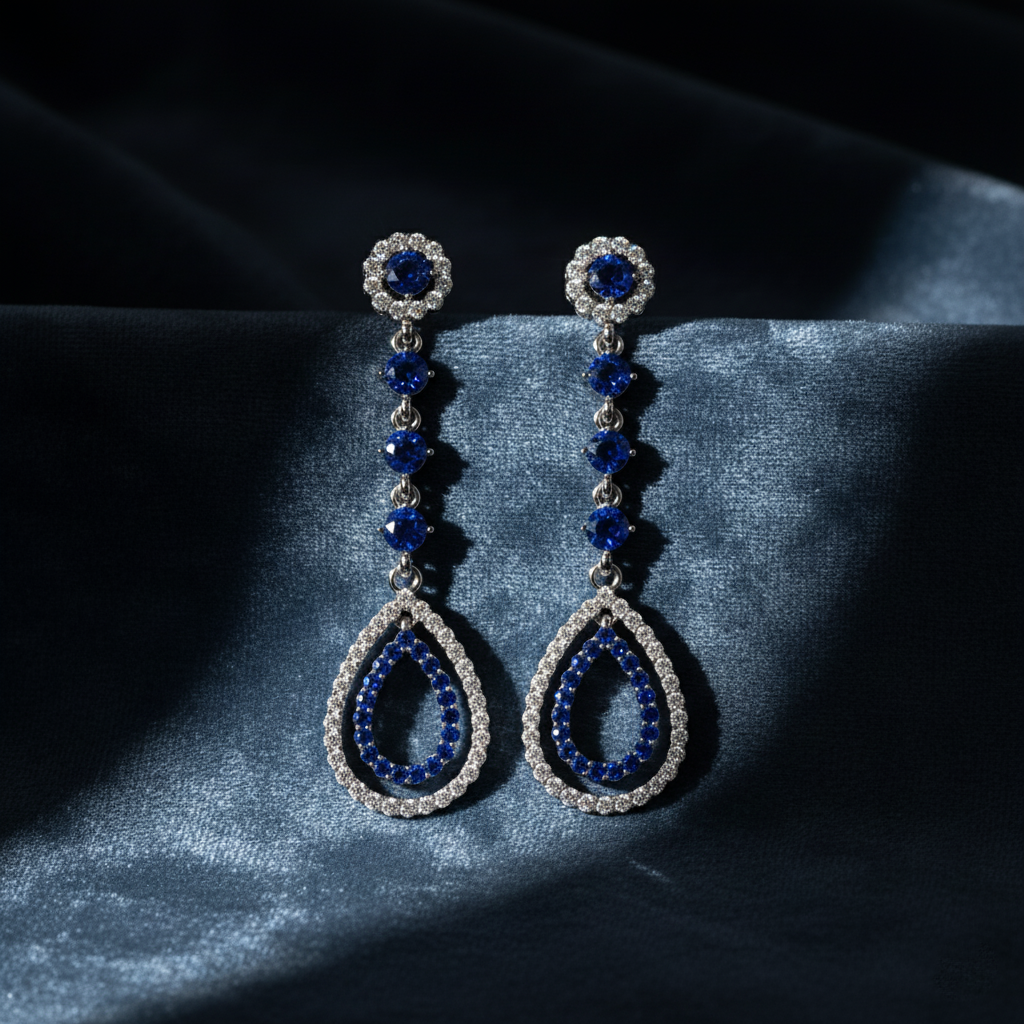 Classic Diamond and Sapphire Teardrop Earrings