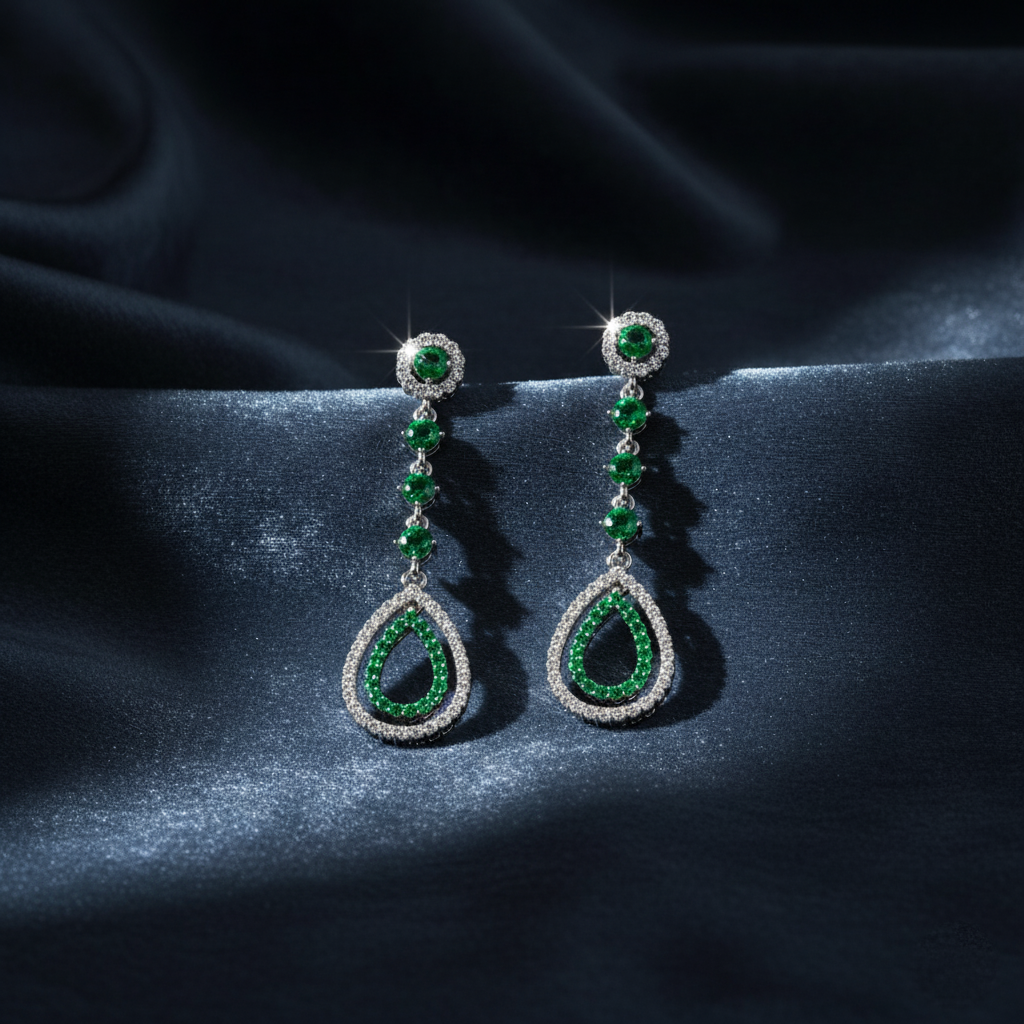 Vibrant Green and White Statement Earrings