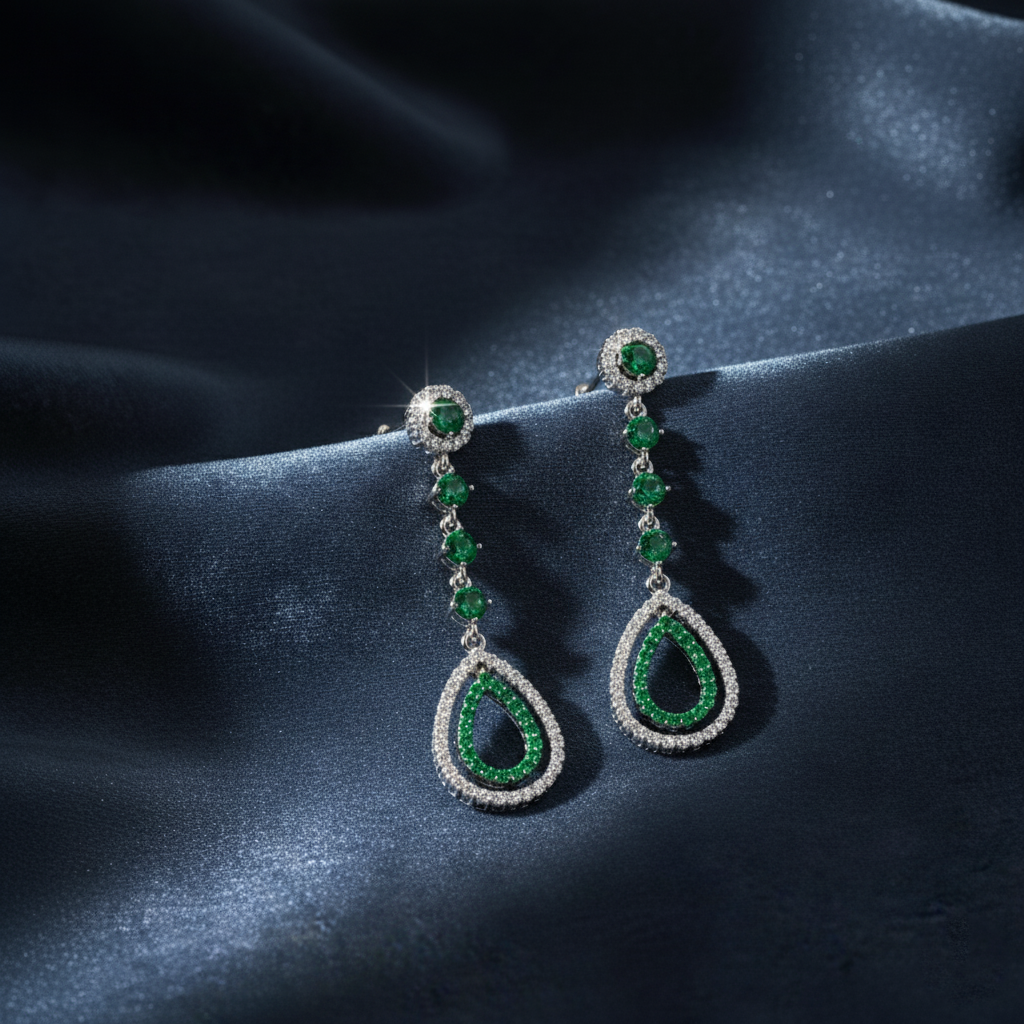 Vibrant Green and White Statement Earrings