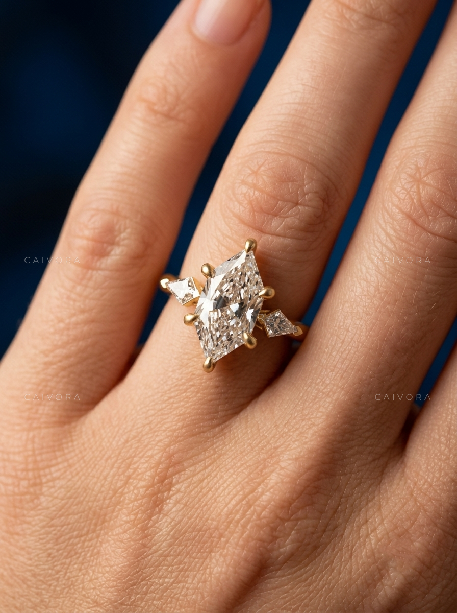 Refined Three Stone Engagement Ring with Dutch Marquise Center & Kite Accents