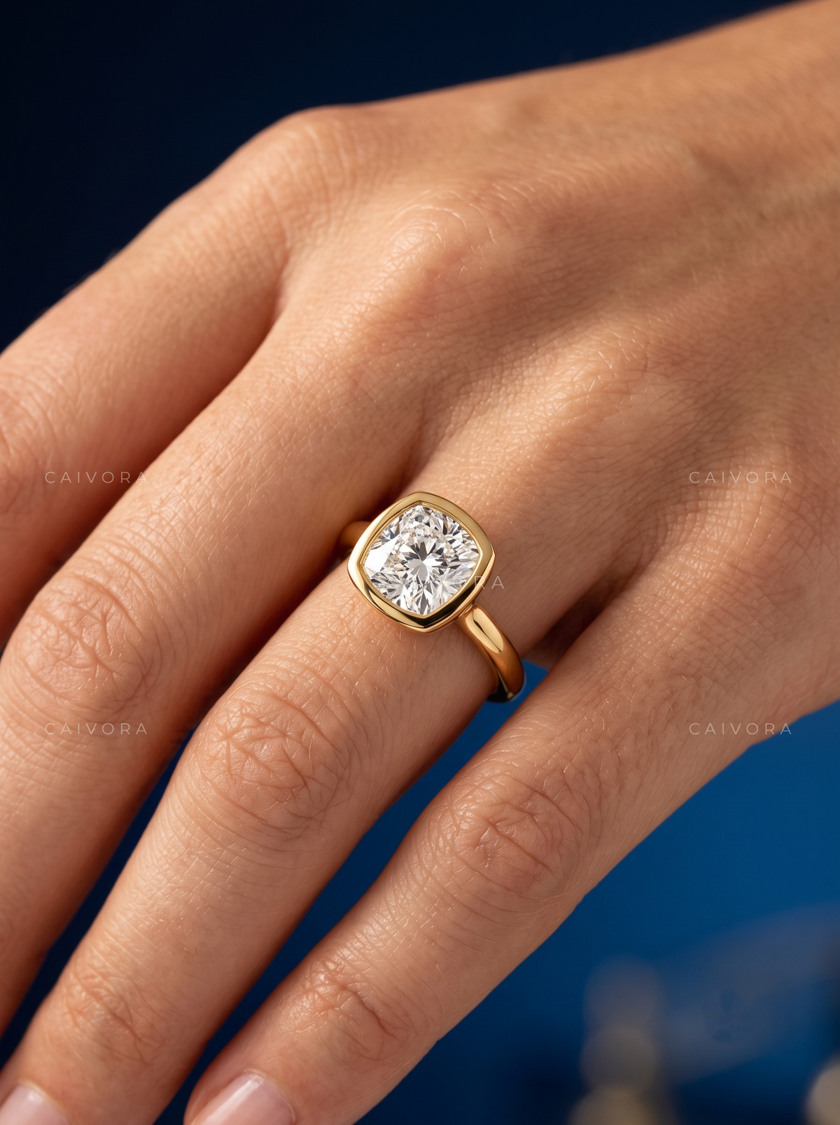 Cushion Cut Modern Bezel Solitaire Ring