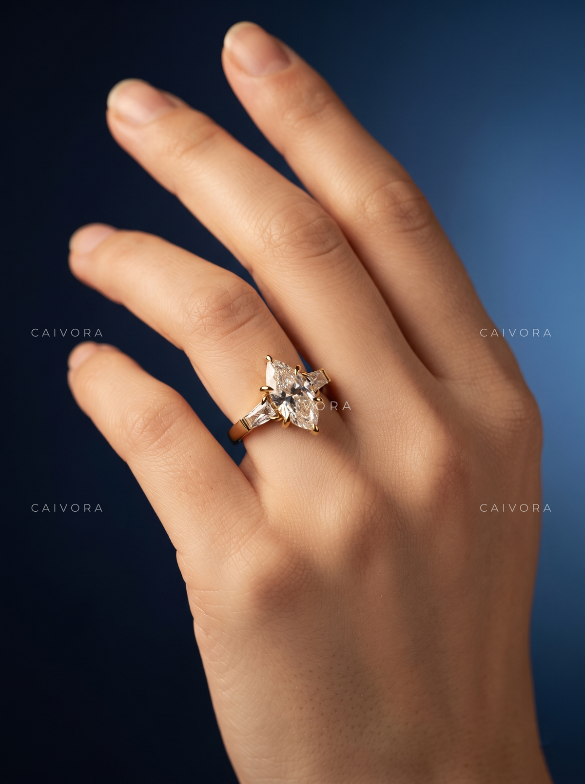 Sculpted Elegance with a Marquise Cut Center Diamond