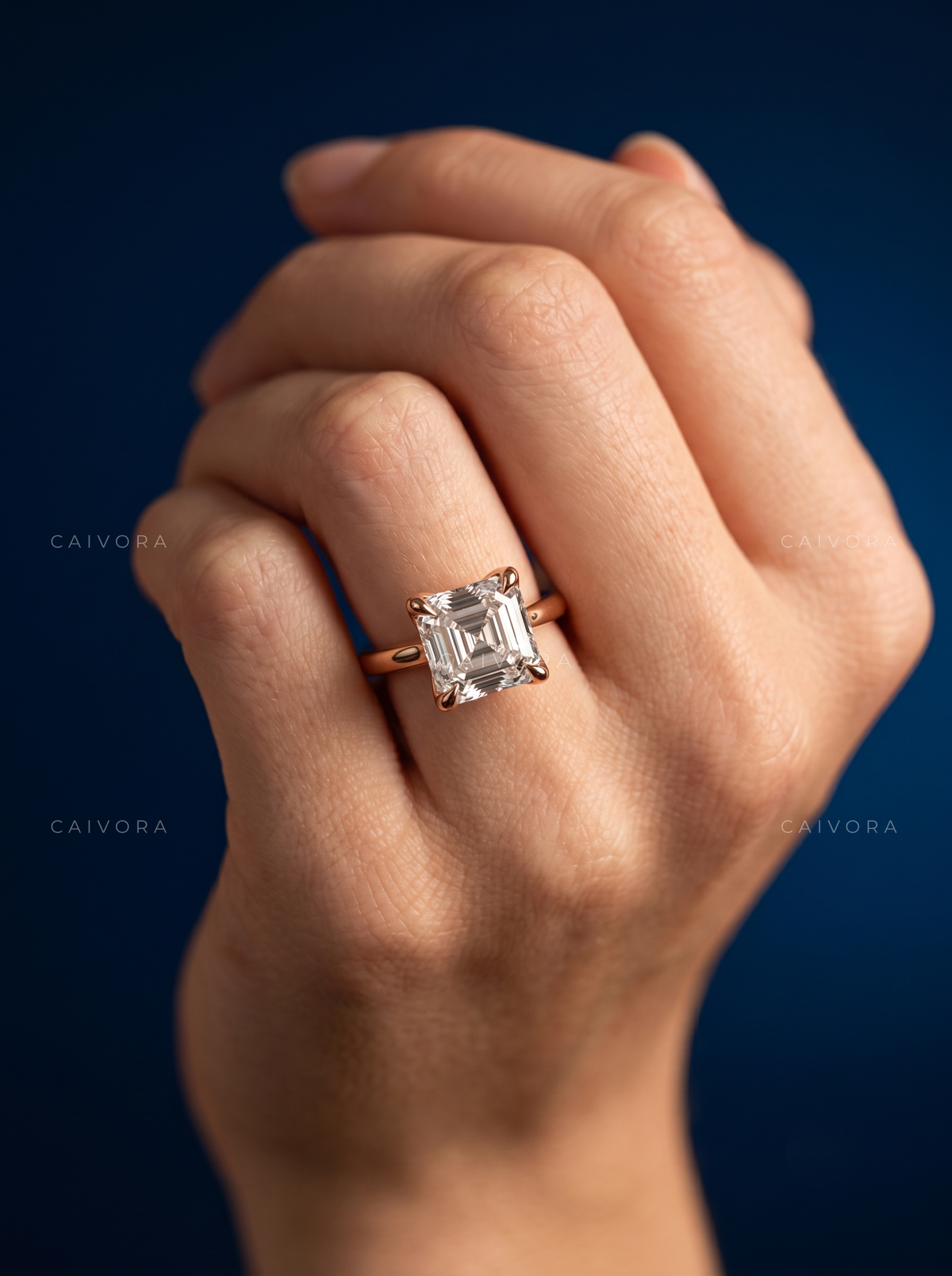 Asscher Cut Hidden Halo Pavé Tulip Engagement Ring