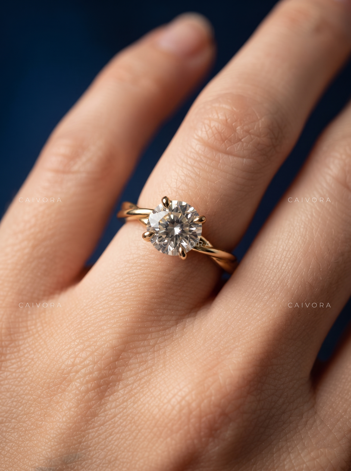 Round Cut Engagement Ring with a Hidden Halo and Solitaire Setting