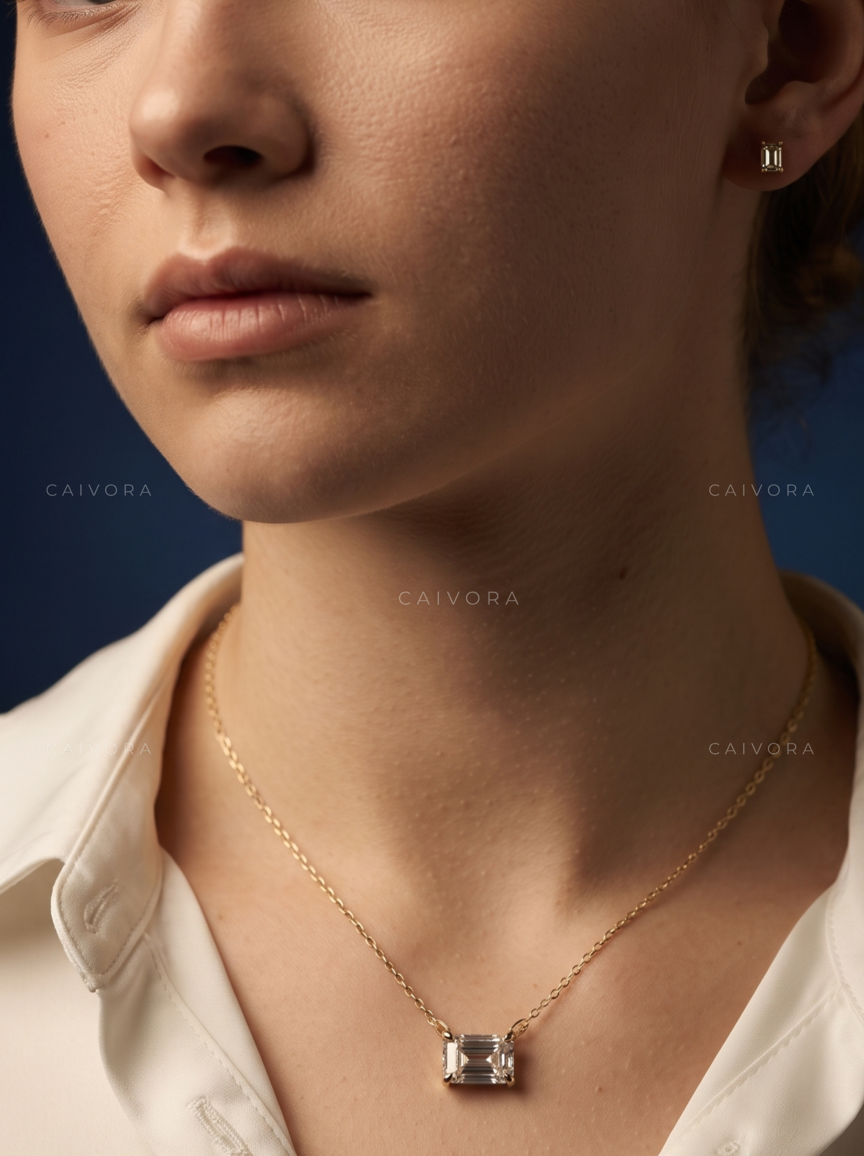 Emerald Cut East-West Lab-Grown Diamond Solitaire Pendant Necklace