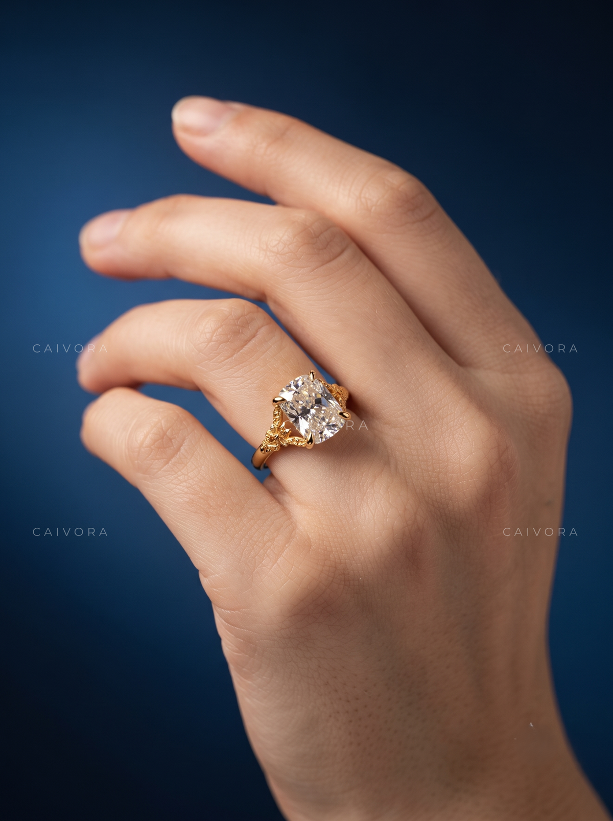 Valleria Sculpted Engagement Ring with an Elongated Cushion Diamond