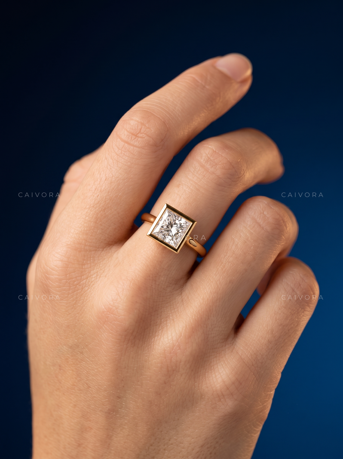 Princess Cut Bezel Set Solitaire Engagement Ring