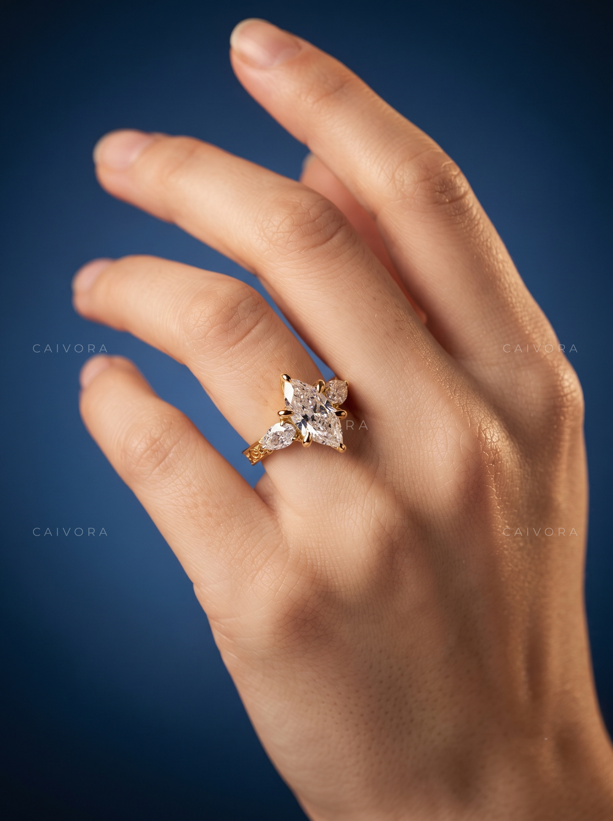 Dutch Marquise Tulip Setting Engagement Ring with Diamond Accents