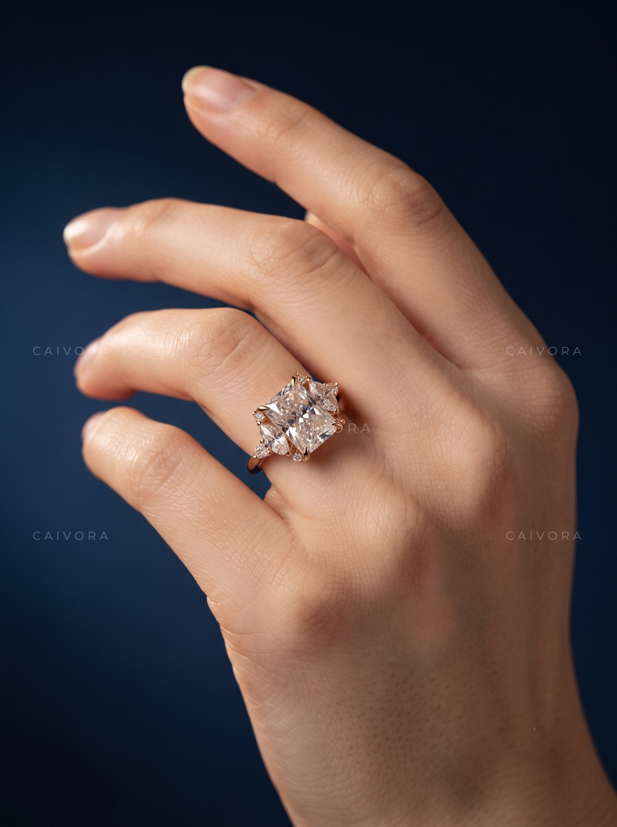 Radiant Cut Diamond Elongated Engagement Ring with Claw Prongs