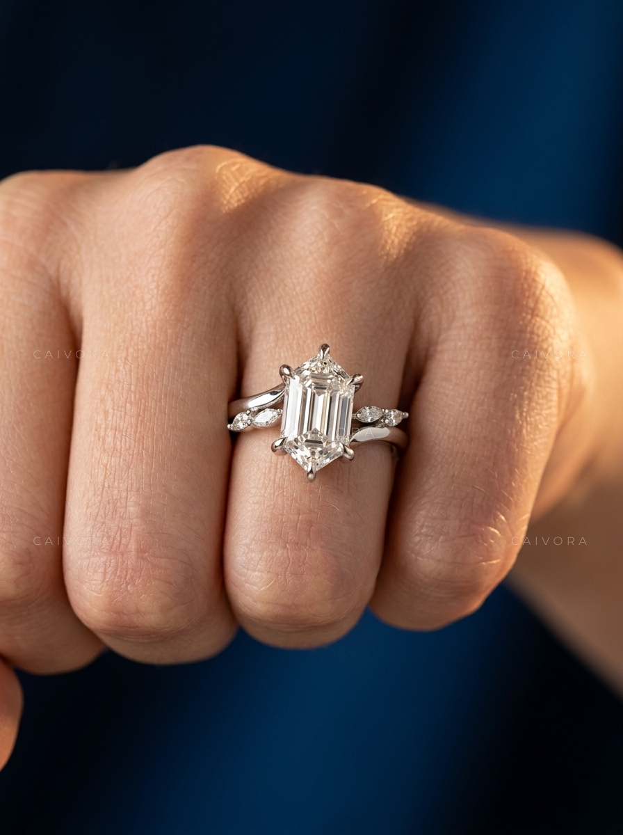 Twisted Band Engagement Ring with a Distinctive Hexagon Cut Diamond