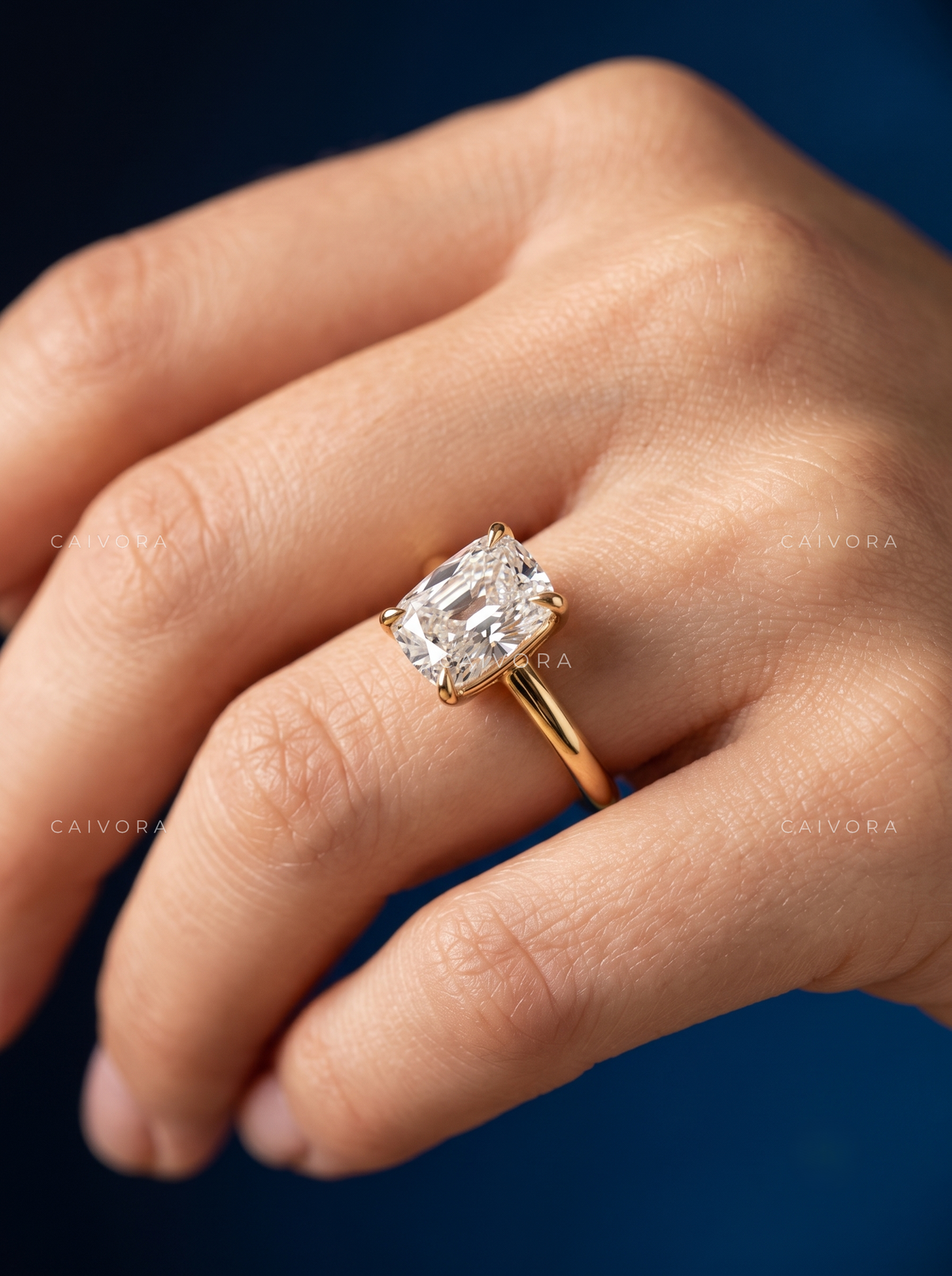 Elongated Crisscut Cushion Four Prong Solitaire Engagement Ring