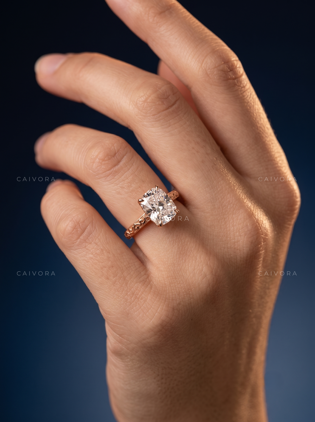 Elongated Cushion Diamond Architectural Engagement Ring