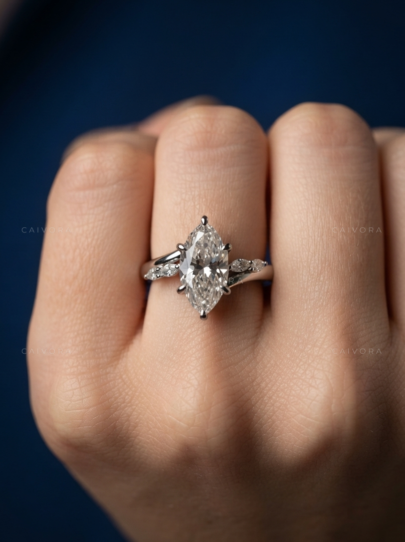 Marquise Cut Diamond Twist Band Engagement Ring