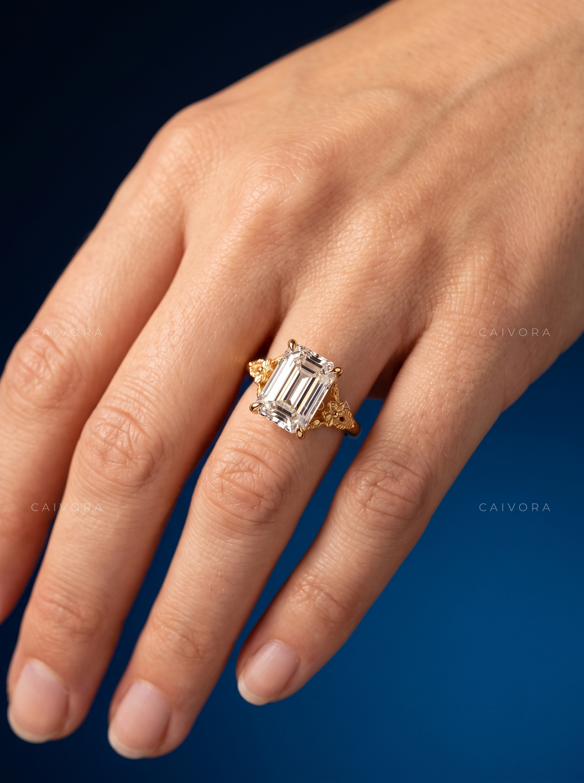 Valencia Emerald Cut Sculpted Diamond Engagement Ring