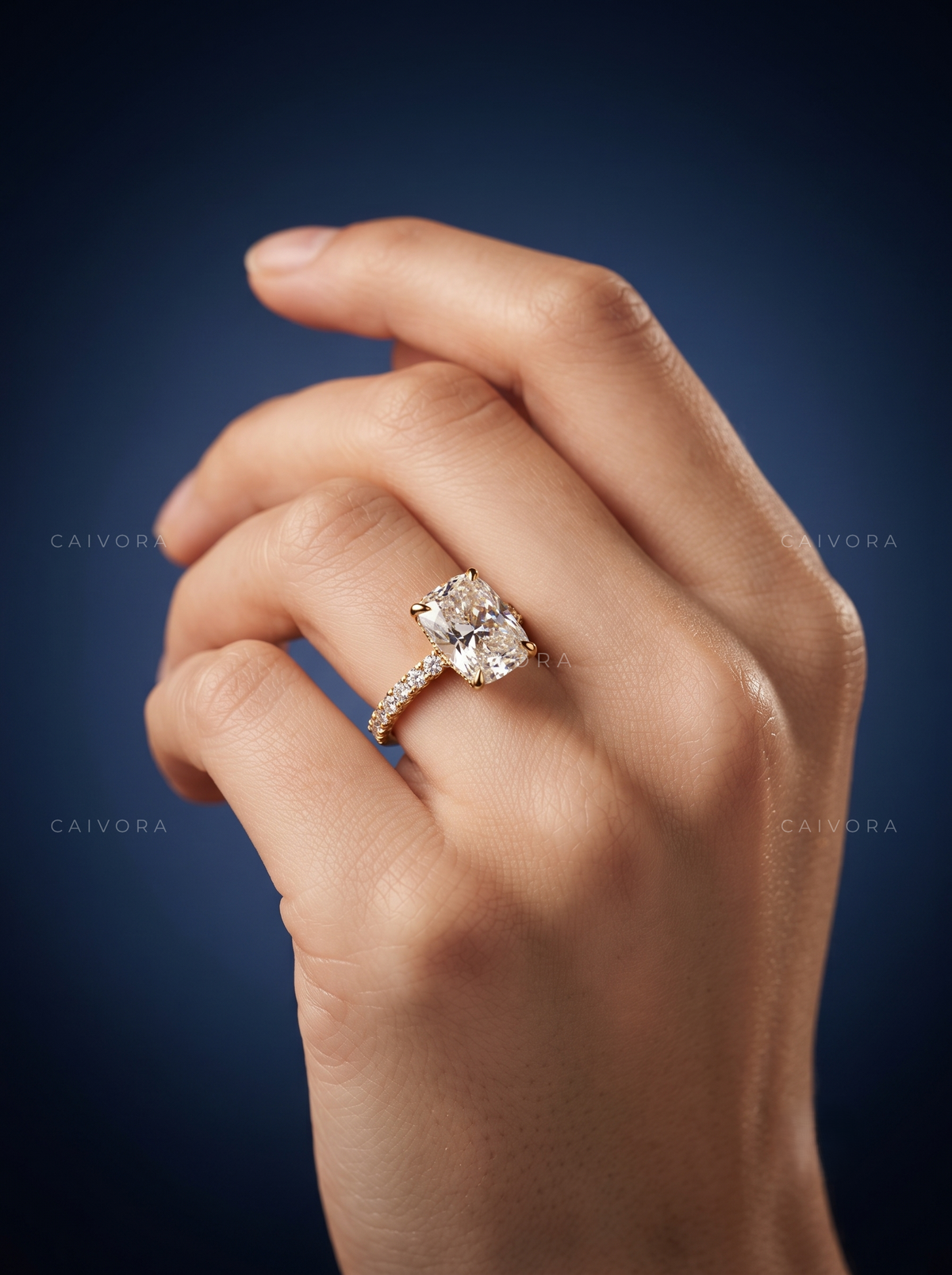 Cushion Cut Diamond Engagement Ring with Hidden Halo