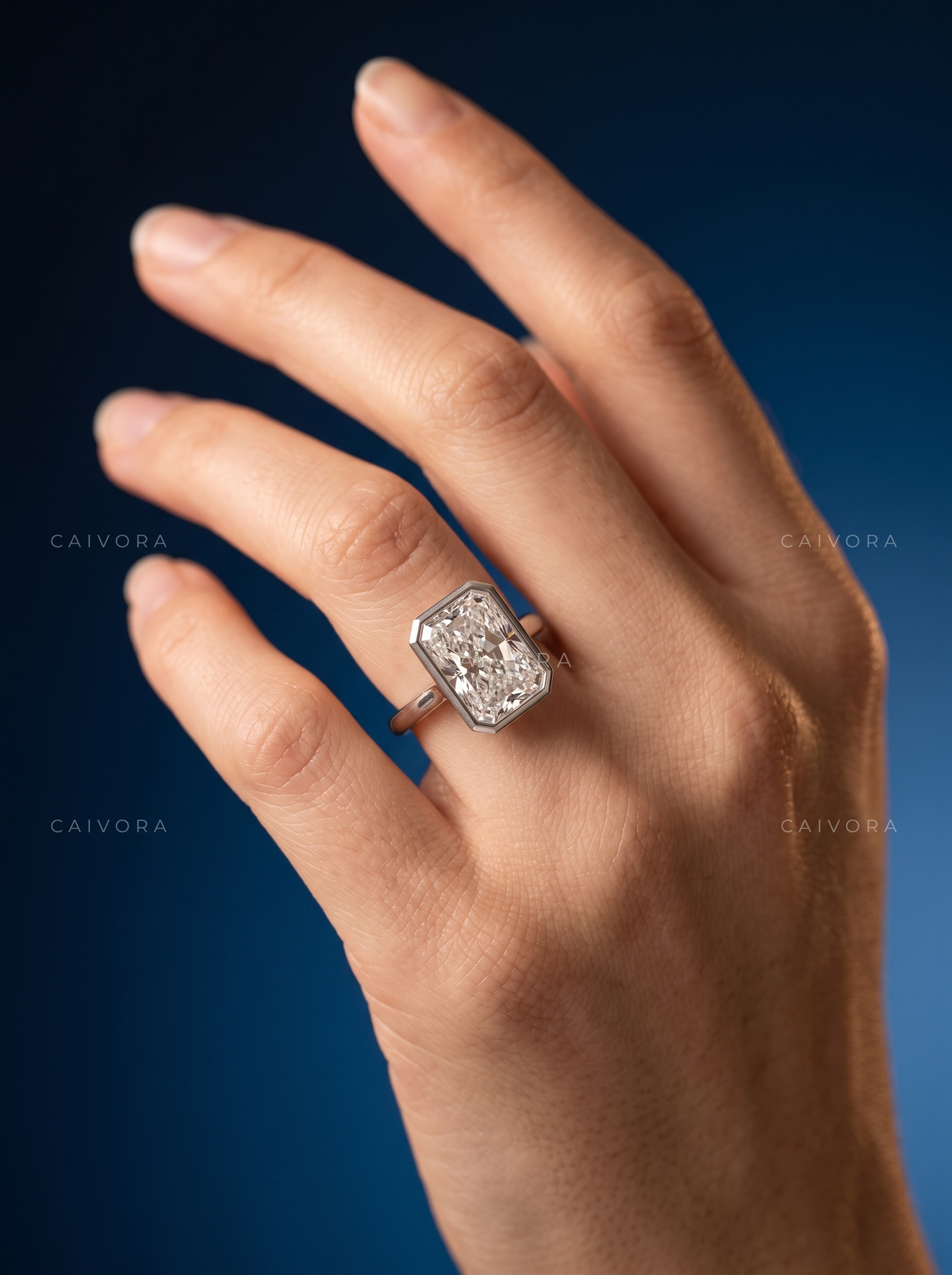 Radiant Diamond Bezel Solitaire Engagement Ring