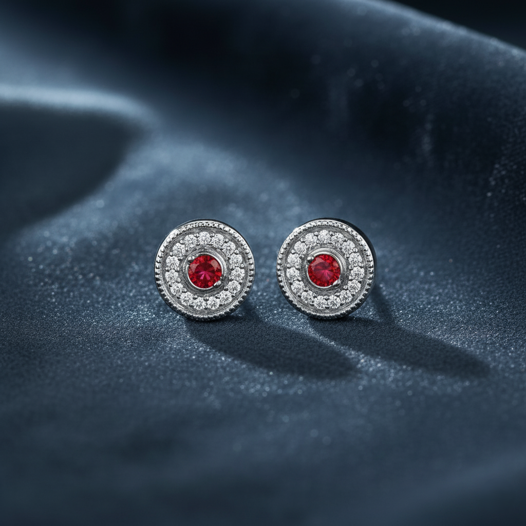 Celestial Ruby and Diamond Halo Studs