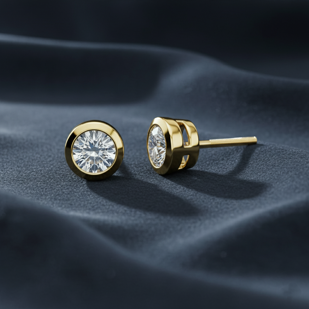 Dazzling Bezel Set Diamond Studs Earrings