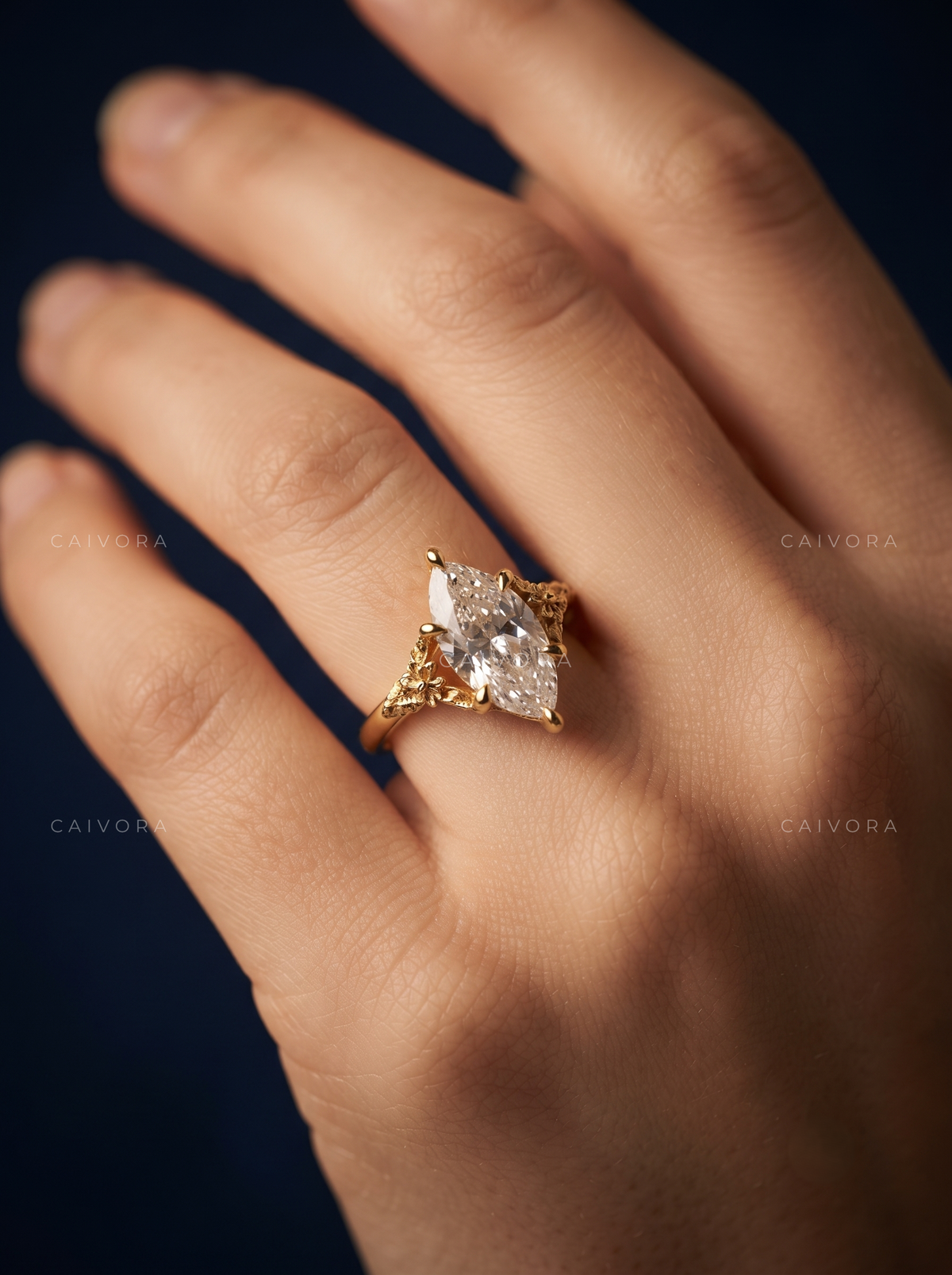 Elara Contour Engagement Ring with Marquise Diamond