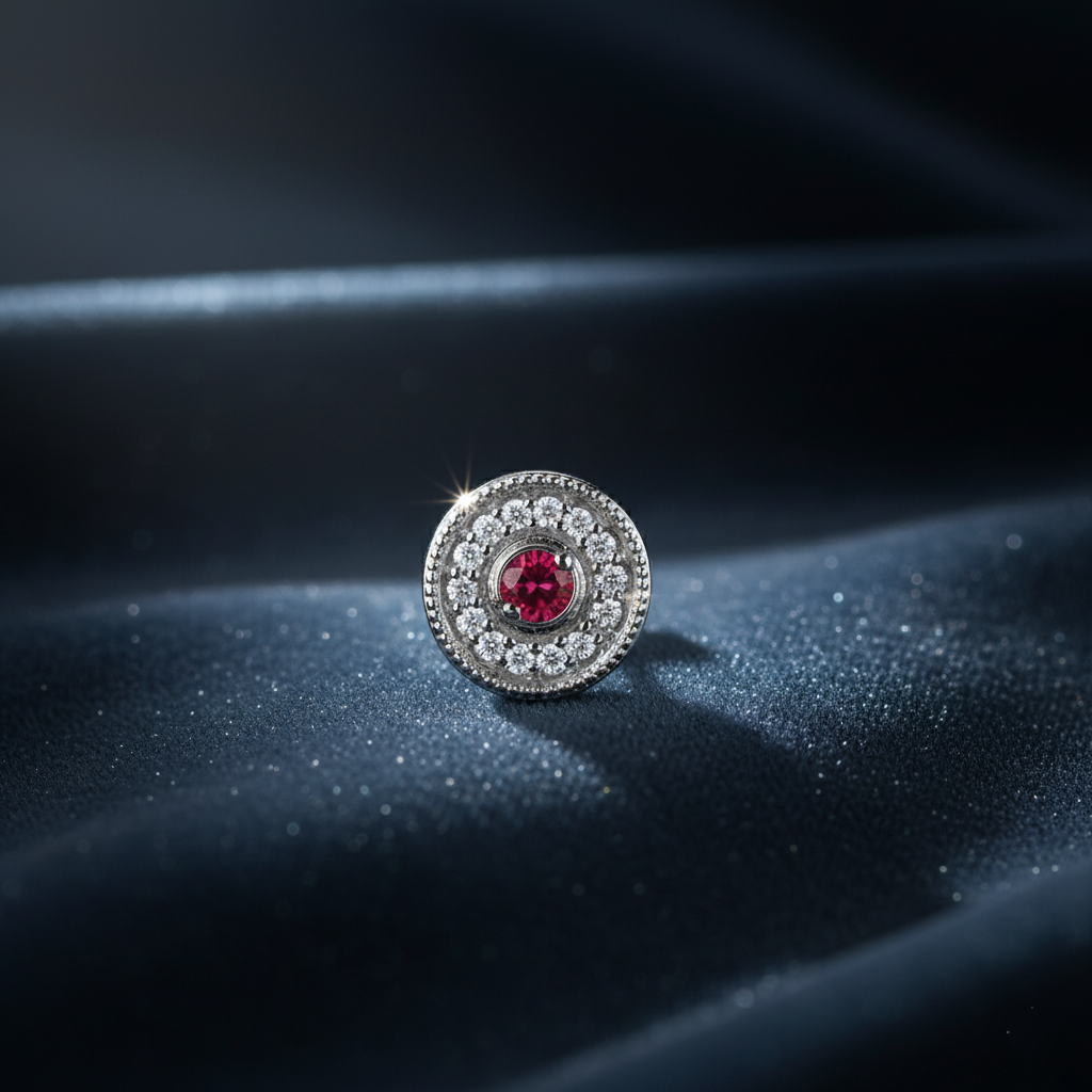 Celestial Ruby and Diamond Halo Studs