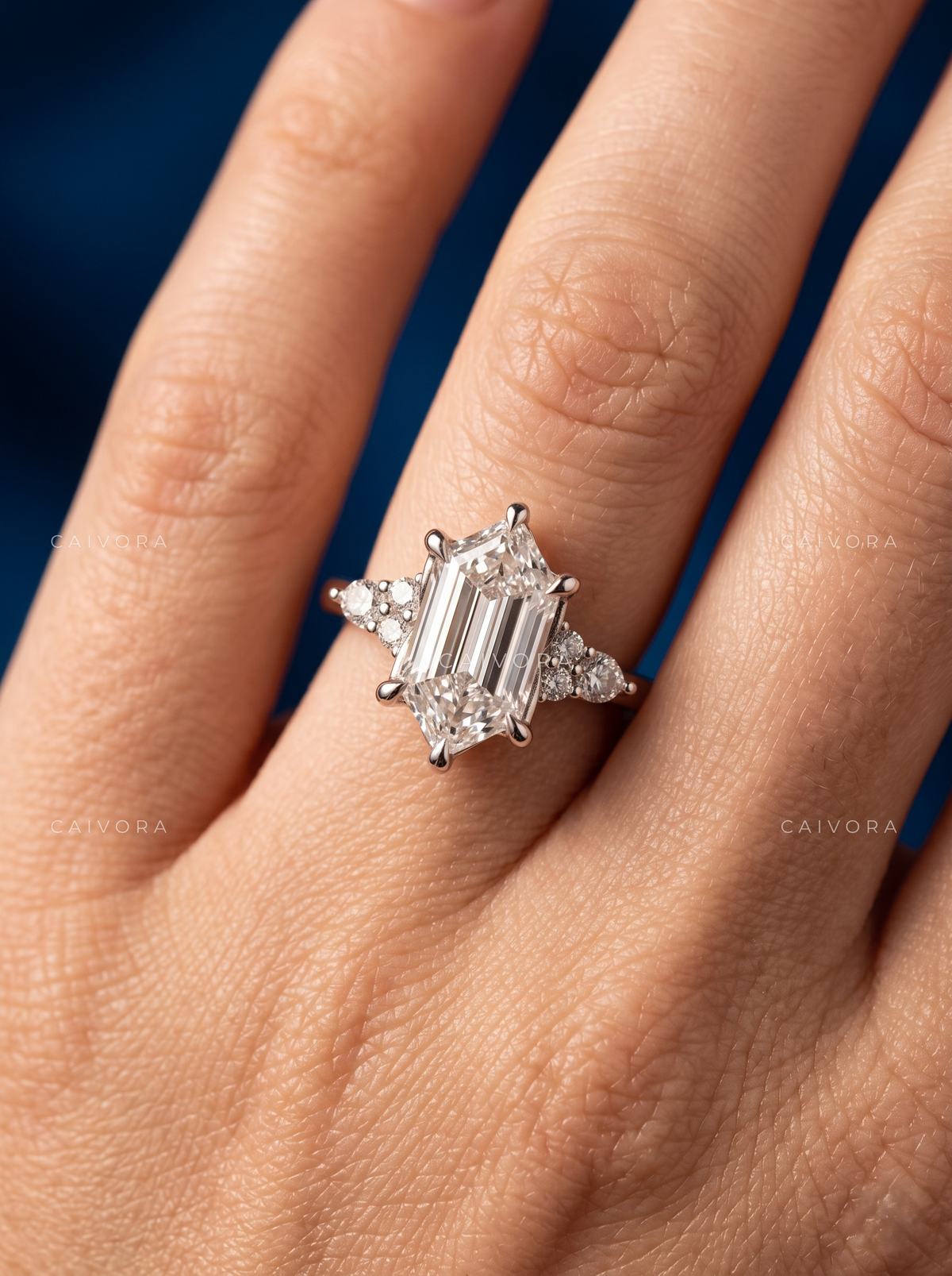 Modern Artisan Engagement Ring with a Hexagon Cut Center Diamond