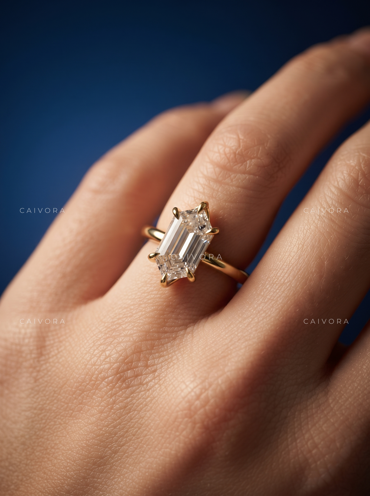 Architectural Tapered Cathedral Engagement Ring Featuring a Hexagon Cut Center