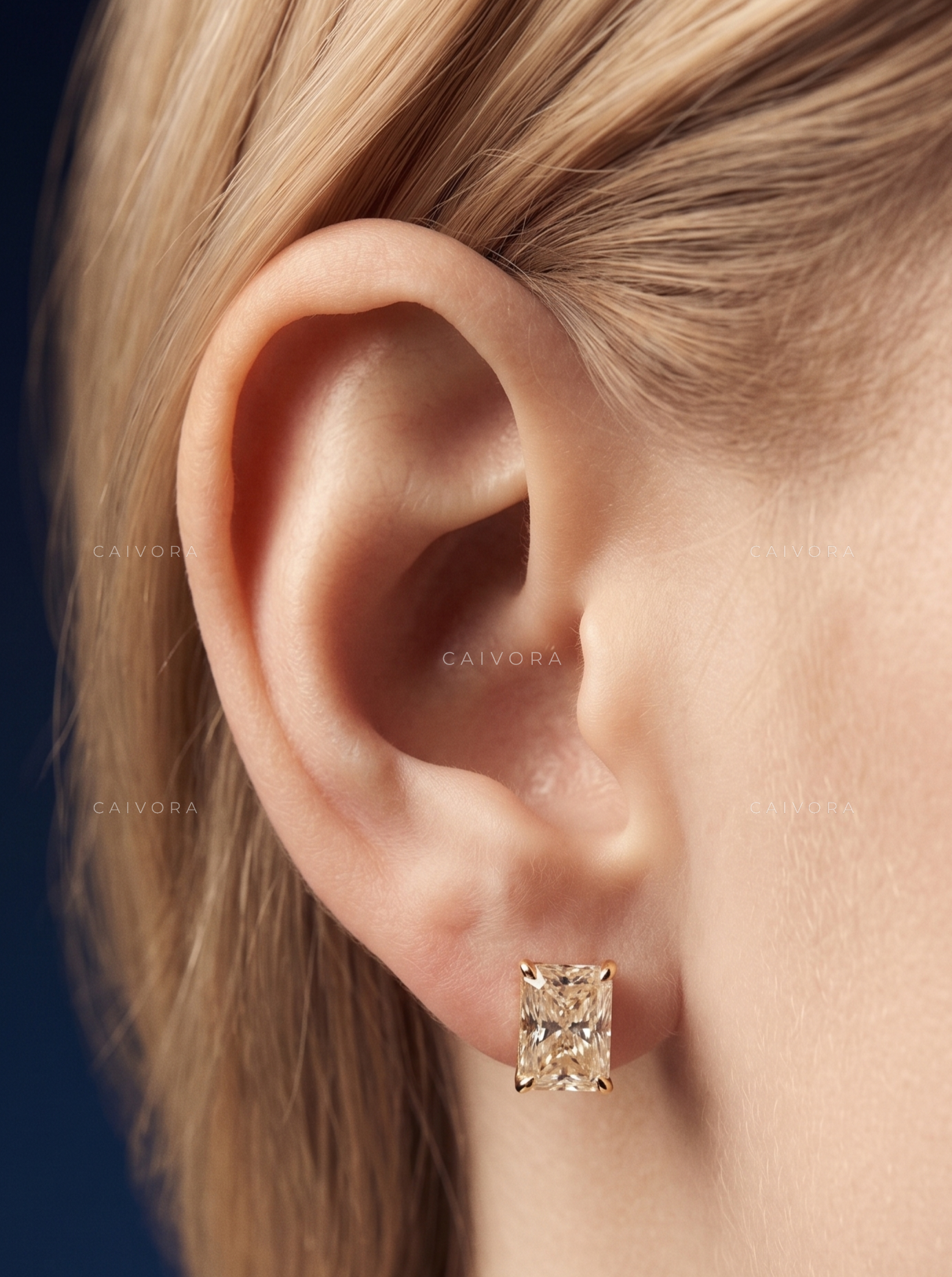 Trimmed-Corner Rectangle Brilliant Fine Stud Earrings